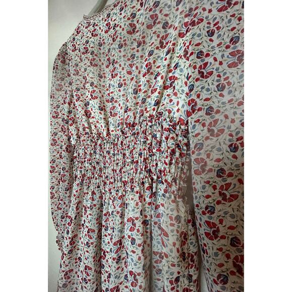 Max Studio Georgette Dress Smocked Mini XS V-Neck Tiered Skirt Like New Lined - Picture 8 of 10